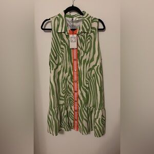 THML NEW size large Green and White Zebra Print Dress with Orange Trim